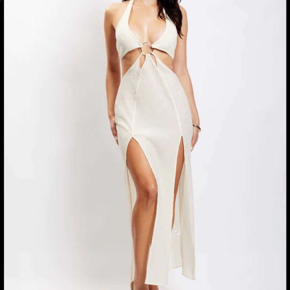 Meshki MARILYN Crinkle Satin Cut Out Maxi Dress - Ivory